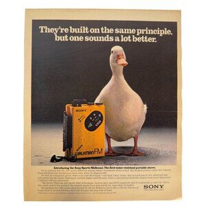 Vintage 1983 Sony Sports Walkman Music Duck Advertisement Print Ad